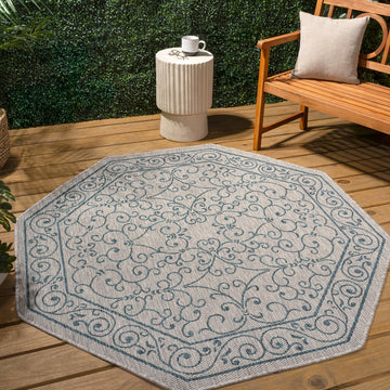 Charleston Vintage Filigree Textured Weave Indoor/outdoor Octagon Rug